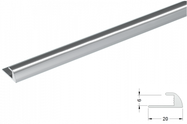Abschlussprofil 6mm, Alu silberglänzend, gebohrt, 270cm
