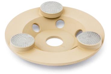 Diamant-Schleifscheibe für die Handschleifmaschine RO-125 mit 3 Diamantsegmenten für Schleifarbeiten Holzböden. Zur Entfernung von sehr harten und schmierenden Lacken auf Holzböden.