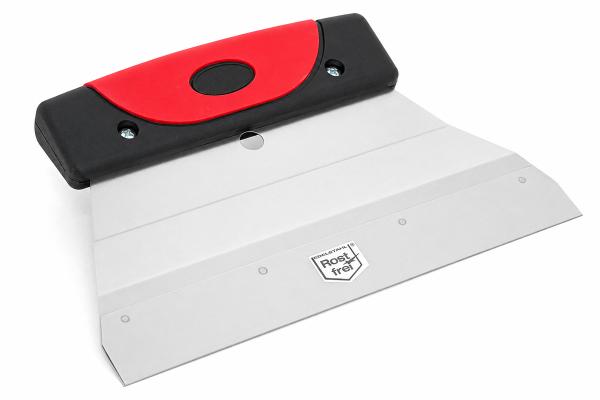 Professioneller Mutterspachtel 210 mm mit 2K-Kunststoffgriff zur Aufnahme von Einsätzen (Zahnleisten) für den Auftrag von Bodenbelagsklebstoffen.