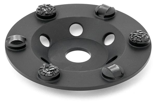 PKD-Frässcheibe für die Handschleifmaschine RO-125 mit 3 PKD-Segmenten und 3 Stützsegmenten zur Entfernung von dicken Bodenbeschichtungen, Anstrichen, allen Arten von Klebstoffen und Versiegelungen (wie z.B. Epoxidharz, Polyurethan und Acryl), sowie zum A