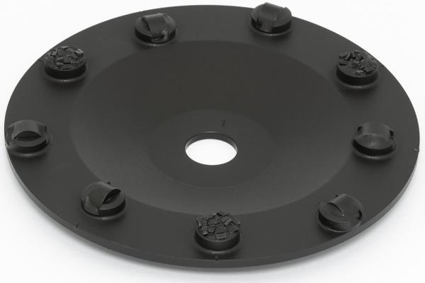 PKD-Frässcheibe für die Handschleifmaschine RO-180 mit 6 PKD-Segmenten und 3 Stützsegmenten zur Entfernung von dicken Bodenbeschichtungen, Anstrichen, allen Arten von Klebstoffen und Versiegelungen (wie z.B. Epoxidharz, Polyurethan und Acryl), sowie zum A