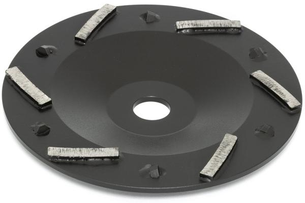 PKD-Frässcheibe für die Handschleifmaschine RO-180 mit 6 Trapezförmigen PKD-Segmenten und 6 Stützsegmenten zur Entfernung von Bodenbeschichtungen, Anstrichen, allen Arten von Klebstoffen und Versiegelungen (wie z.B. Epoxidharz, Polyurethan und Acryl), sow